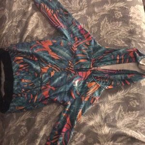 A orange,pink, and blue jacket